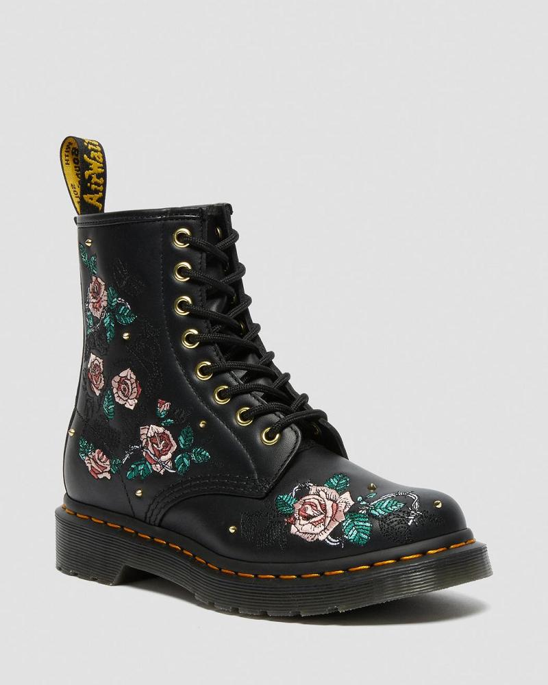 Dr Martens 1460 Vonda Floral Læder Snørestøvler Dame Sort | DK 214UZG